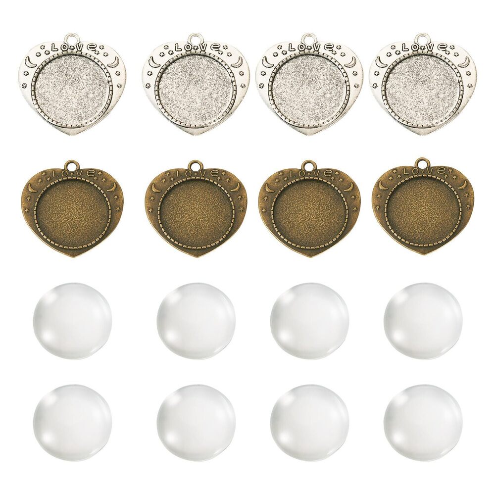 2711 16Pcs Alloy Bezel Pendant Trays Vintage Heart Pendant Cabochon Setting